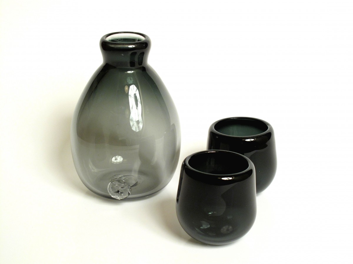 Transparent grey glass sake set